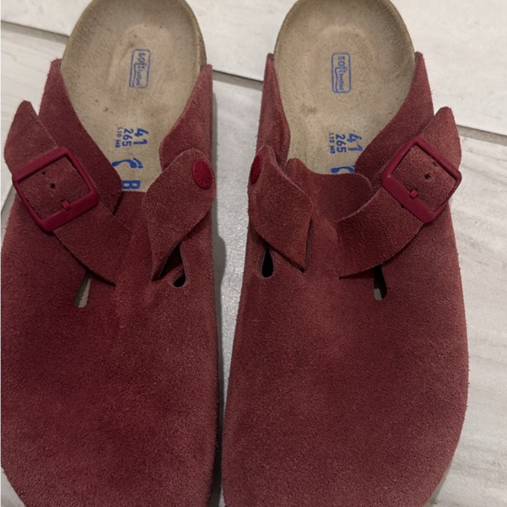 Birkenstock Burgundy Suede Clogs